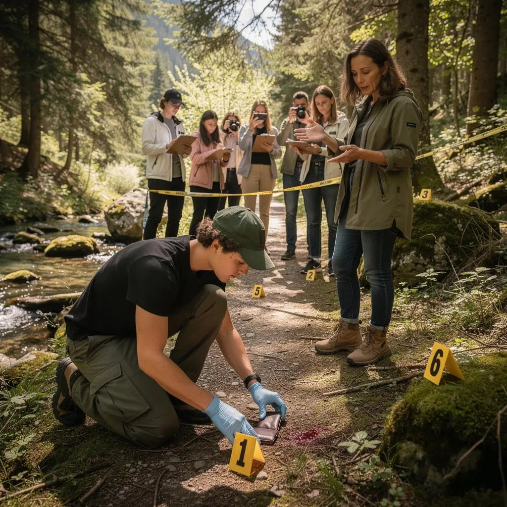 Ein Labor für forensische Wissenschaften mit modernen Analysegeräten und Proben auf einem Tisch.