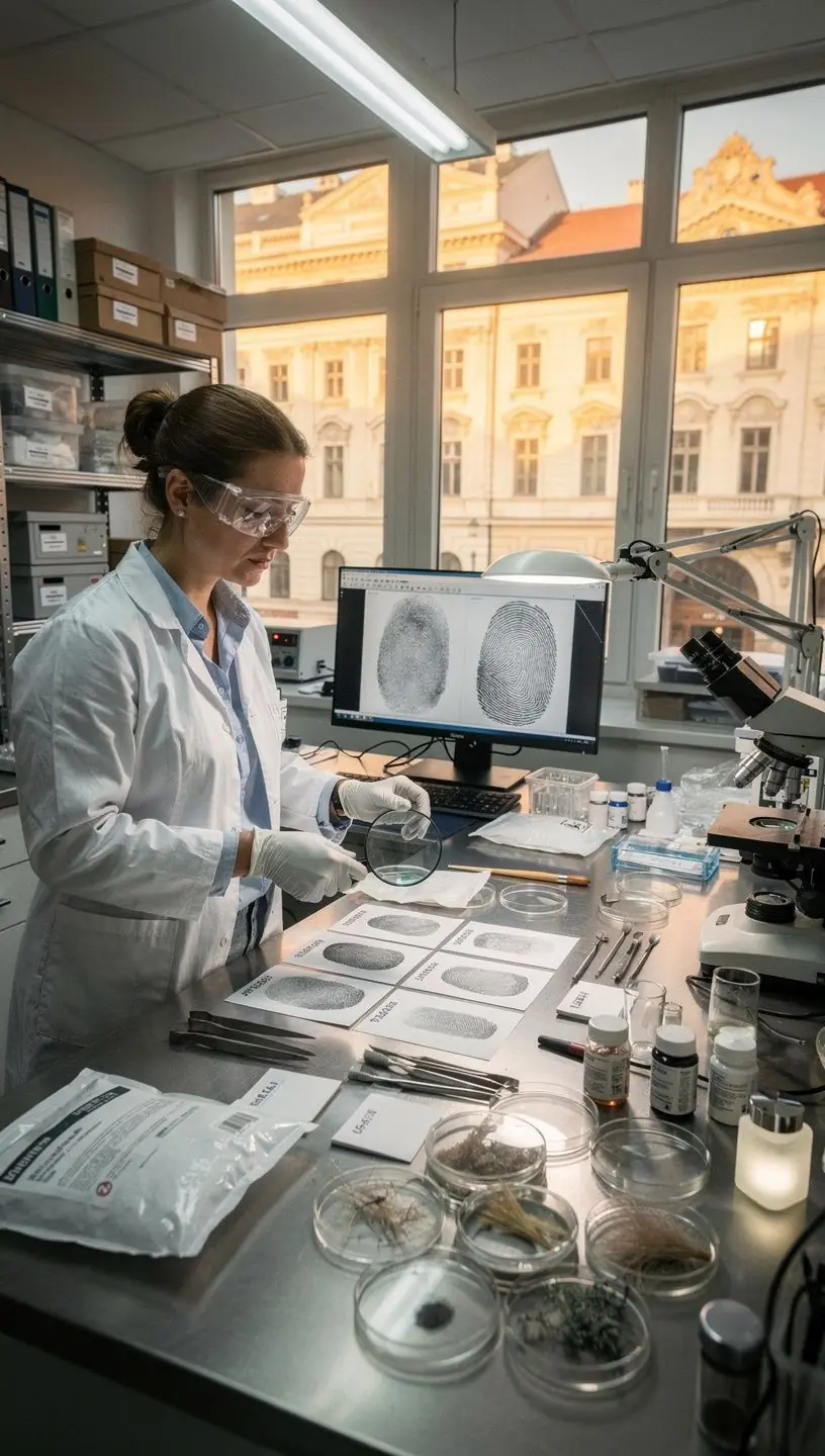 Ein Klassenzimmer, in dem Studenten an einem Kurs zur Kriminalistik teilnehmen und praktische Übungen durchführen.